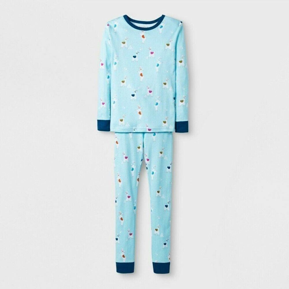 Cat & Jack Tight Fit Long Sleeve Llama Graphic Pajama Set  Blue 4